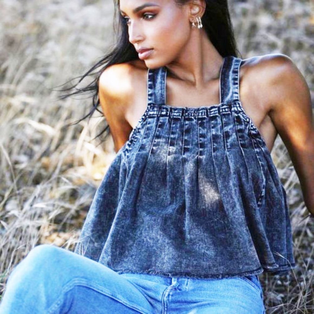 Free People Marina Denim Babydoll Crop Top